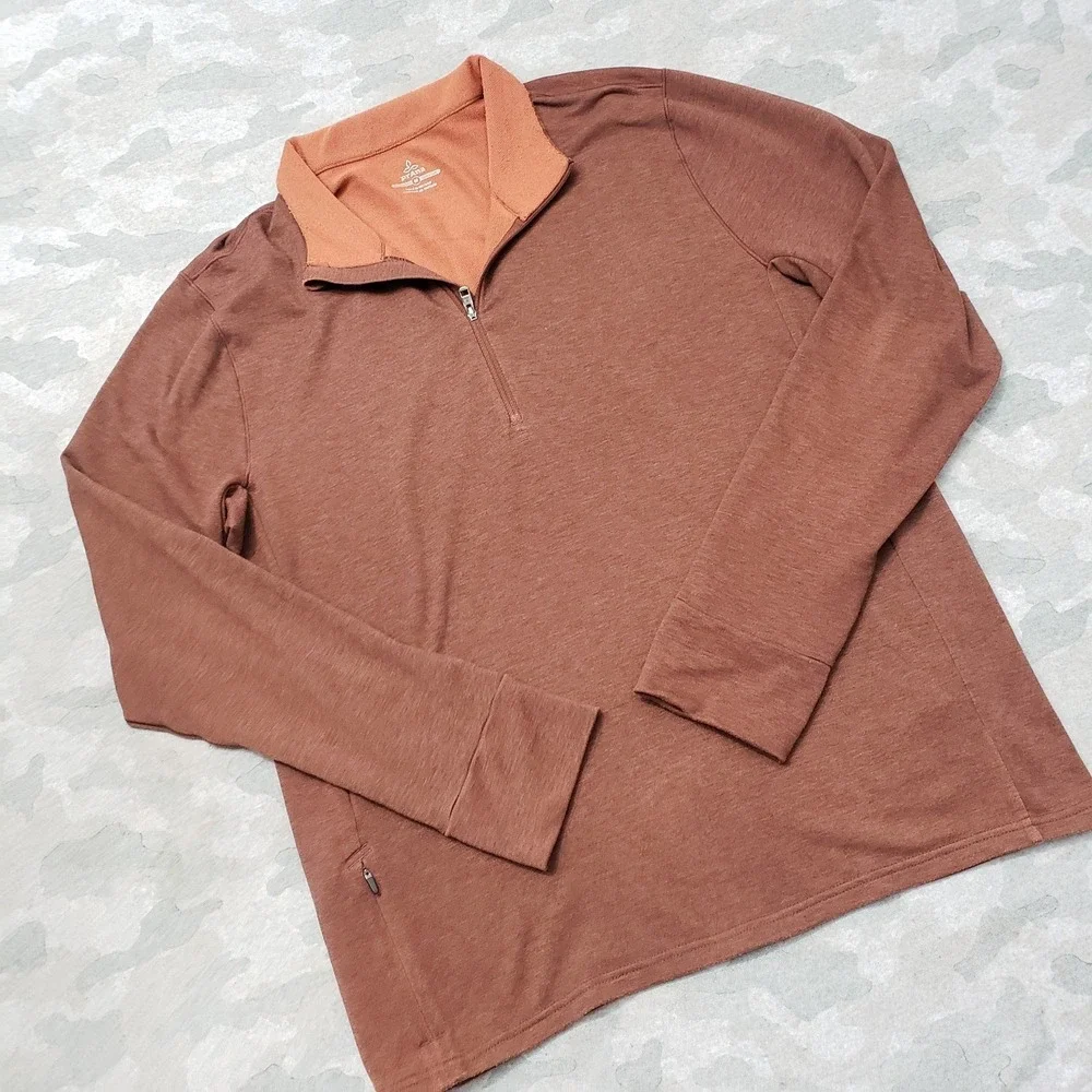 Prana‎ Shirt Mens Medium Brown Quarter Zip Long Sleeve Outdoors